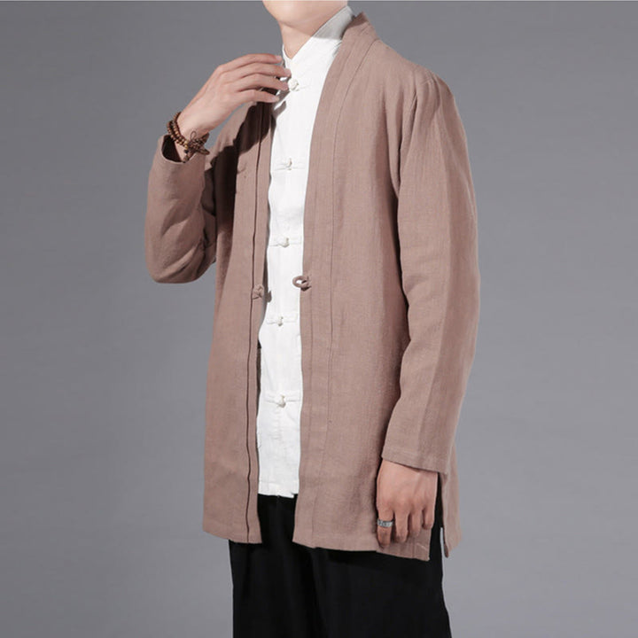Buddha Stones Plain Simple Design Open Front Cotton Linen Men's Long Sleeve Jacket Kimono - image 23