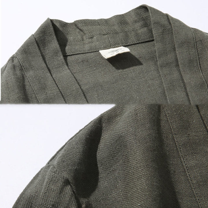 Buddha Stones Plain Simple Design Open Front Cotton Linen Men's Long Sleeve Jacket Kimono - image 8