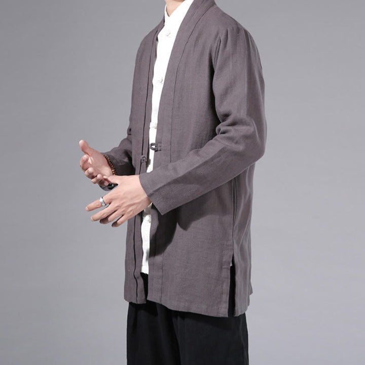 Buddha Stones Plain Simple Design Open Front Cotton Linen Men's Long Sleeve Jacket Kimono - image 34