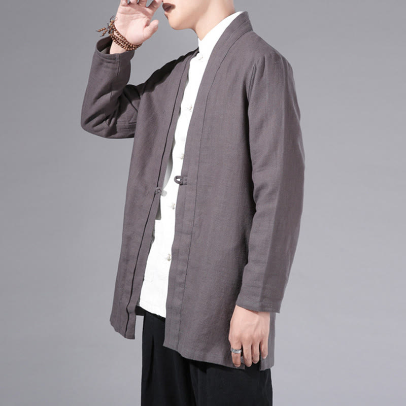 Buddha Stones Plain Simple Design Open Front Cotton Linen Men's Long Sleeve Jacket Kimono - image 30