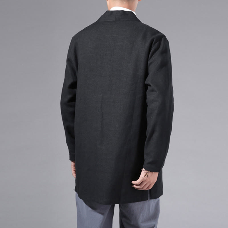 Buddha Stones Plain Simple Design Open Front Cotton Linen Men's Long Sleeve Jacket Kimono - image 20