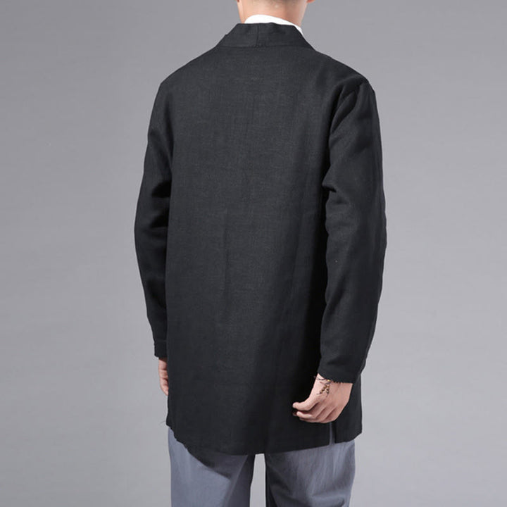 Buddha Stones Plain Simple Design Open Front Cotton Linen Men's Long Sleeve Jacket Kimono - image 20