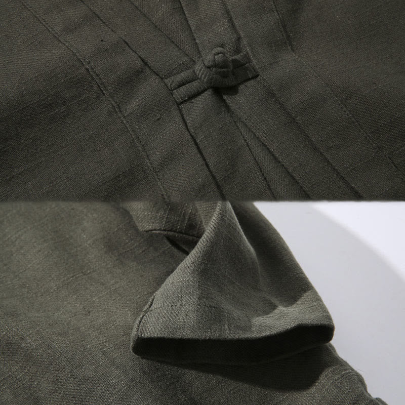 Buddha Stones Plain Simple Design Open Front Cotton Linen Men's Long Sleeve Jacket Kimono - image 9