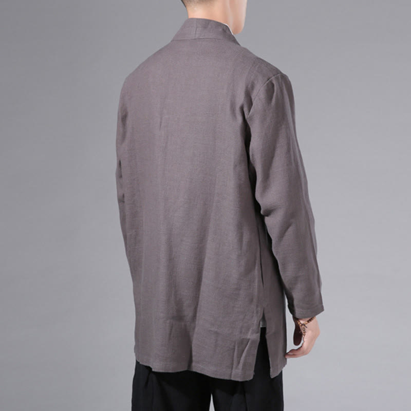 Buddha Stones Plain Simple Design Open Front Cotton Linen Men's Long Sleeve Jacket Kimono - image 35