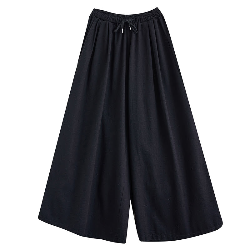 Buddha Stones Retro Leg Opening Slit Design Cotton Women's Wide Leg Pants With Pockets - image 22