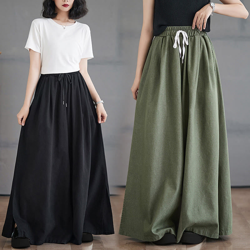 Buddha Stones Retro Leg Opening Slit Design Cotton Women's Wide Leg Pants With Pockets - image 23