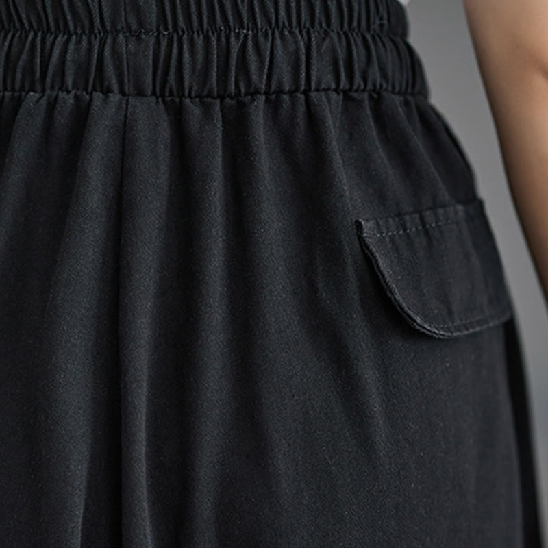 Buddha Stones Retro Leg Opening Slit Design Cotton Women's Wide Leg Pants With Pockets - image 17