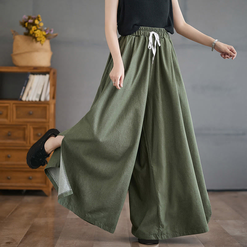 Buddha Stones Retro Leg Opening Slit Design Cotton Women's Wide Leg Pants With Pockets - image 7