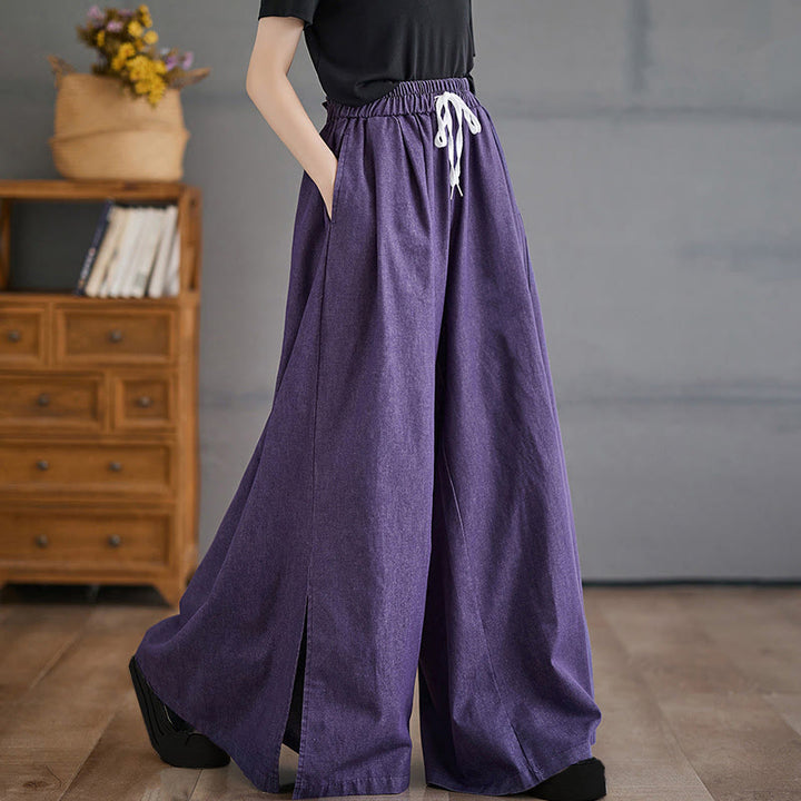 Buddha Stones Retro Leg Opening Slit Design Cotton Women's Wide Leg Pants With Pockets - DarkOrchid - US12,UK/AU16,EU44 (3XL) - image 1