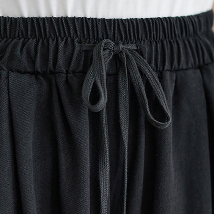 Buddha Stones Retro Leg Opening Slit Design Cotton Women's Wide Leg Pants With Pockets - image 14