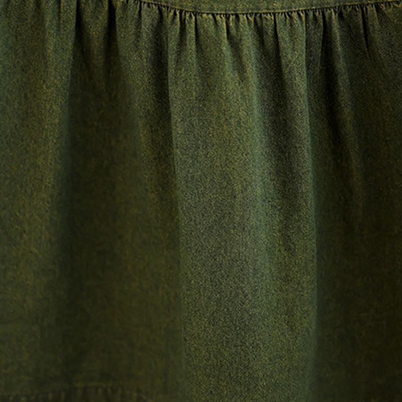 Buddha Stones DarkOliveGreen Patchwork Long Sleeve Design Cotton Women's Maxi Dress With Pockets - image 12