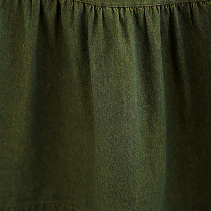 Buddha Stones DarkOliveGreen Patchwork Long Sleeve Design Cotton Women's Maxi Dress With Pockets - image 12