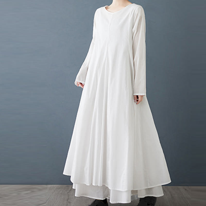 Buddha Stones Spring Double Layer Design Cotton Long Sleeve Women's Midi Dress - image 2