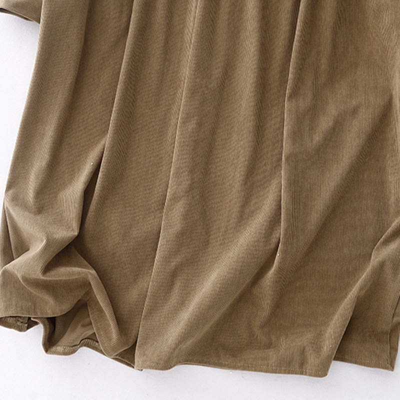 Buddha Stones Tan Solid Color Cotton Linen Corduroy Puff Long Sleeve Midi Dress - image 14