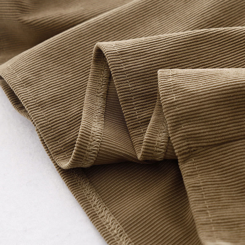 Buddha Stones Tan Solid Color Cotton Linen Corduroy Puff Long Sleeve Midi Dress - image 15