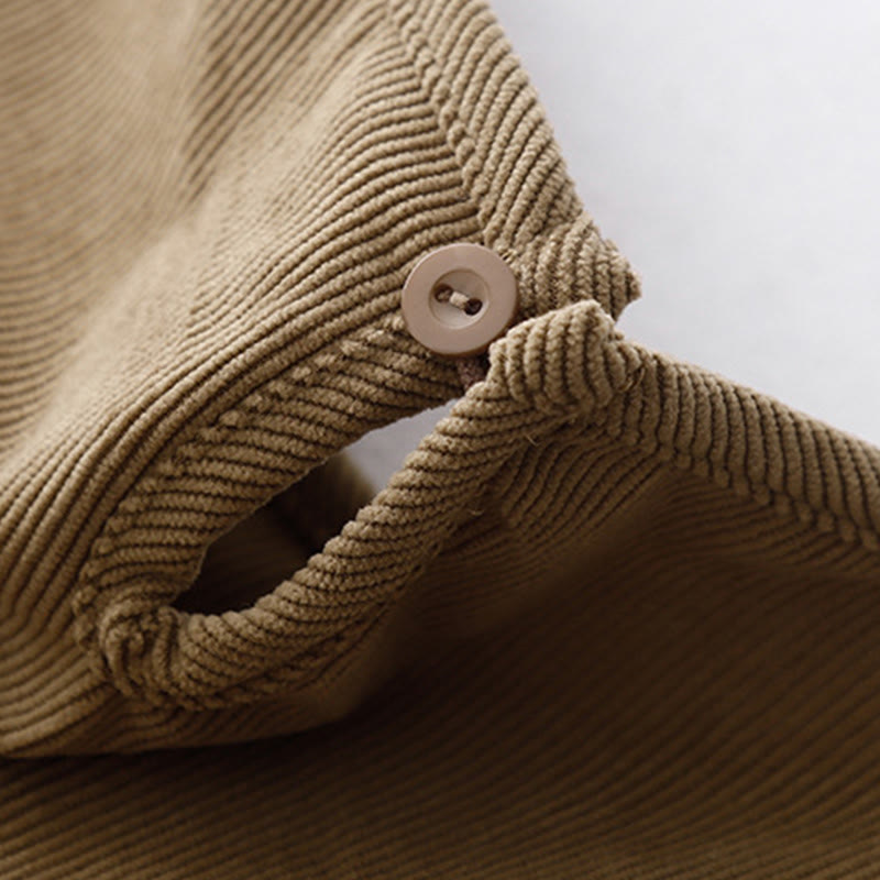 Buddha Stones Tan Solid Color Cotton Linen Corduroy Puff Long Sleeve Midi Dress - image 5