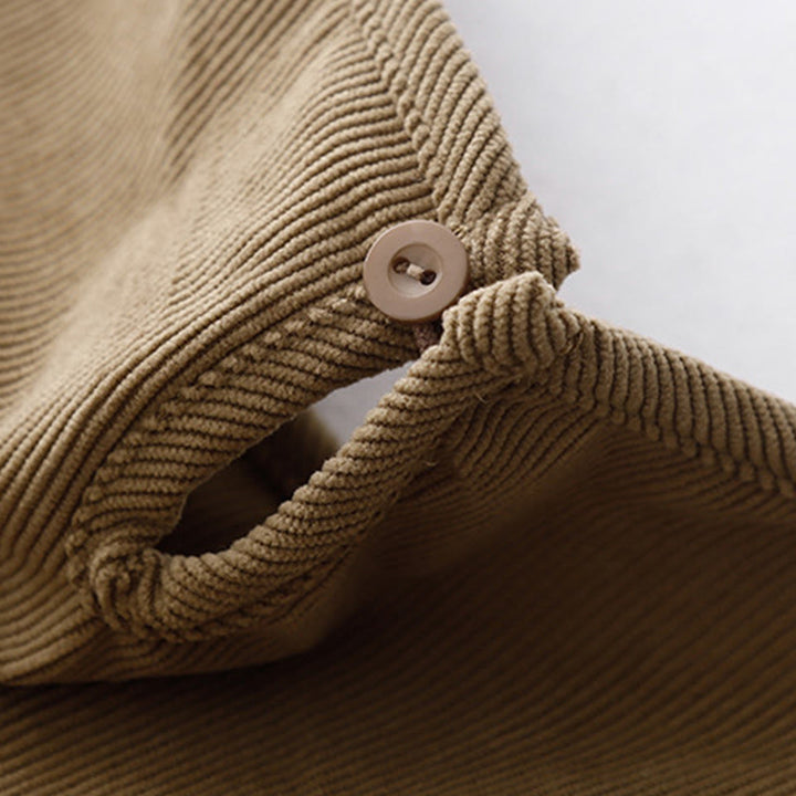 Buddha Stones Tan Solid Color Cotton Linen Corduroy Puff Long Sleeve Midi Dress - image 5