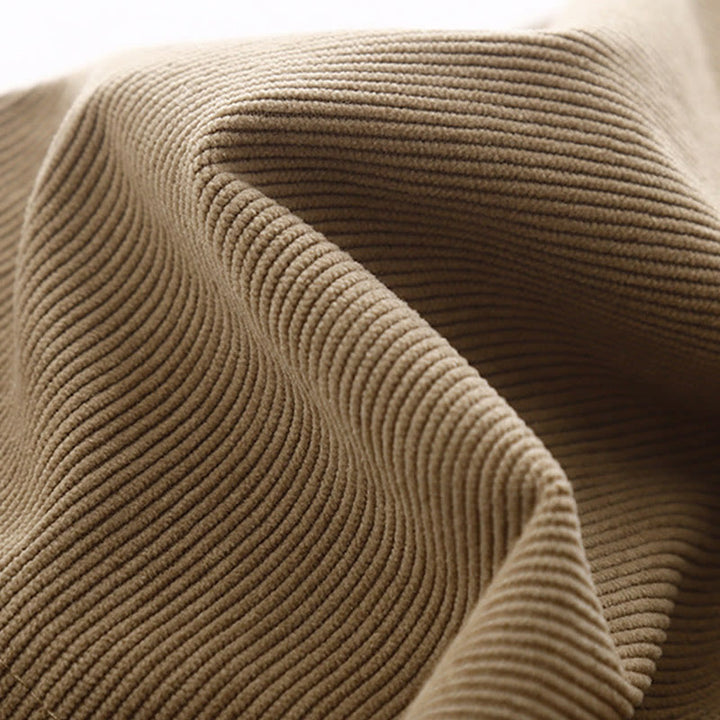 Buddha Stones Tan Solid Color Cotton Linen Corduroy Puff Long Sleeve Midi Dress - image 7