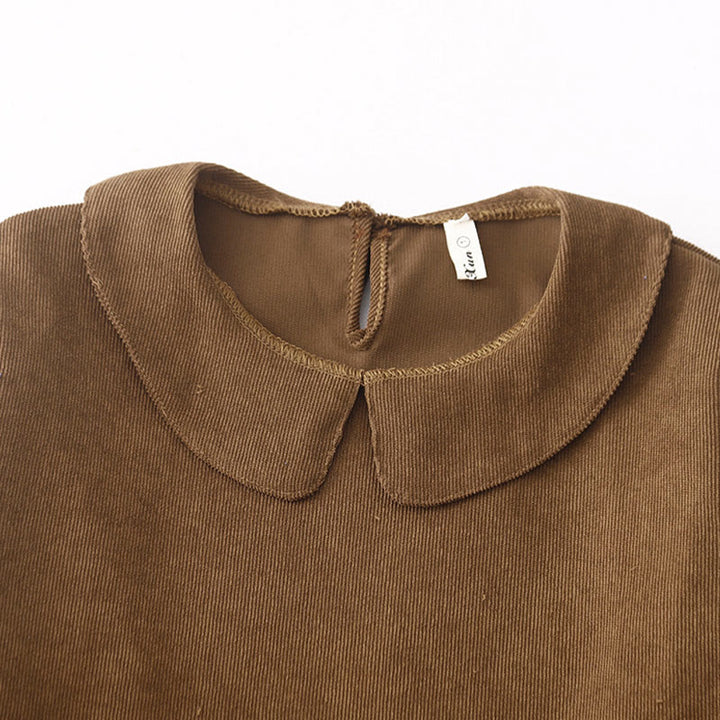 Buddha Stones Button Design Cotton Corduroy Peter Pan Collar Long Sleeve Midi Dress With Pockets - image 4