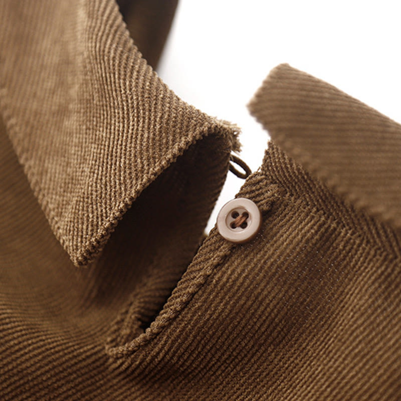 Buddha Stones Button Design Cotton Corduroy Peter Pan Collar Long Sleeve Midi Dress With Pockets - image 5