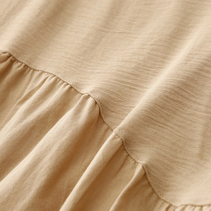 Buddha Stones Spring Plain Lapel Long Sleeve Cotton Linen Midi Dress With Pockets - image 13