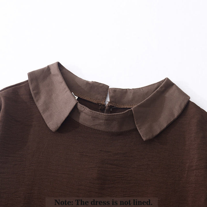 Buddha Stones Spring Plain Lapel Long Sleeve Cotton Linen Midi Dress With Pockets - image 2