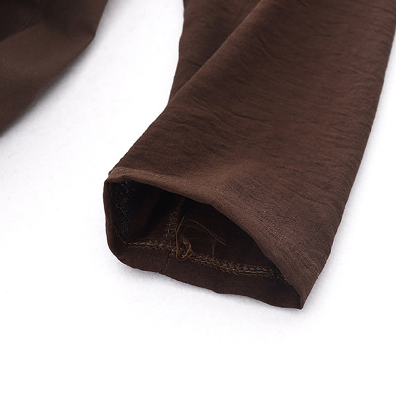 Buddha Stones Spring Plain Lapel Long Sleeve Cotton Linen Midi Dress With Pockets - image 5