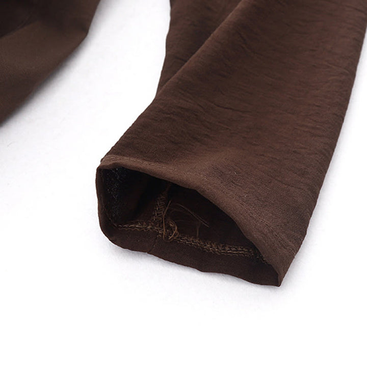 Buddha Stones Spring Plain Lapel Long Sleeve Cotton Linen Midi Dress With Pockets - image 5