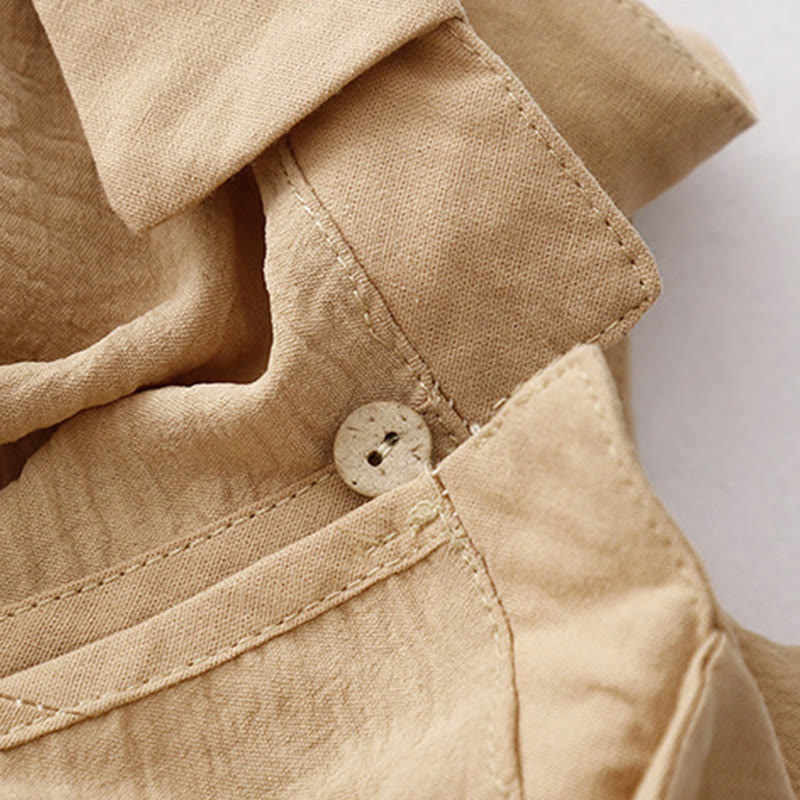 Buddha Stones Spring Plain Lapel Long Sleeve Cotton Linen Midi Dress With Pockets - image 12