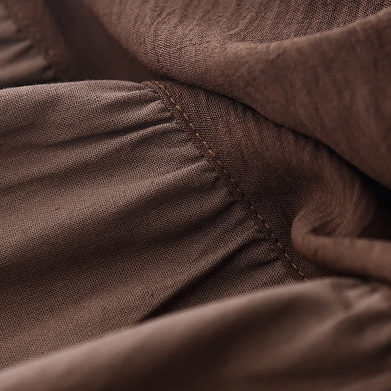 Buddha Stones Spring Plain Lapel Long Sleeve Cotton Linen Midi Dress With Pockets - image 3