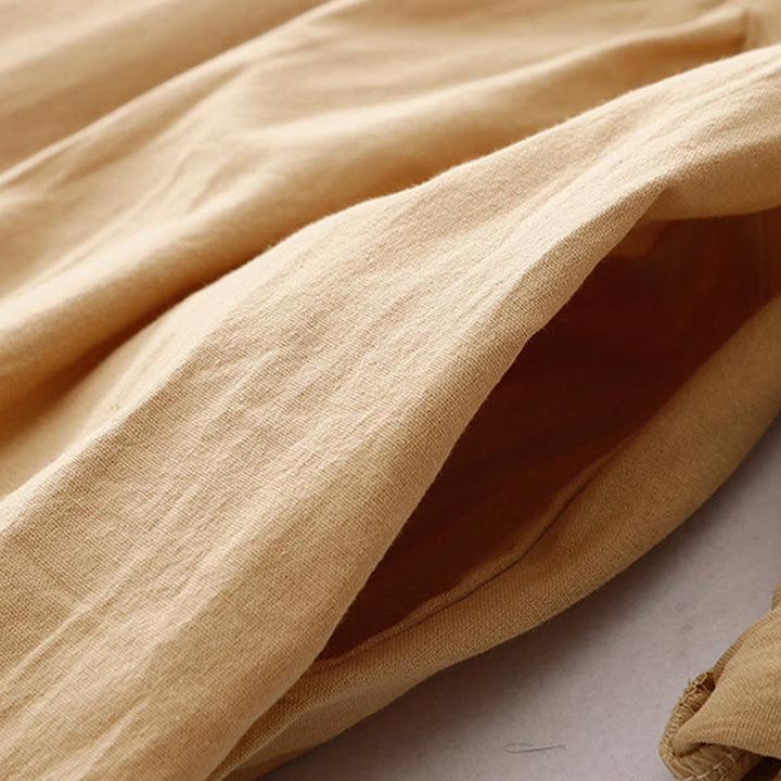 Buddha Stones Spring Plain Lapel Long Sleeve Cotton Linen Midi Dress With Pockets - image 16