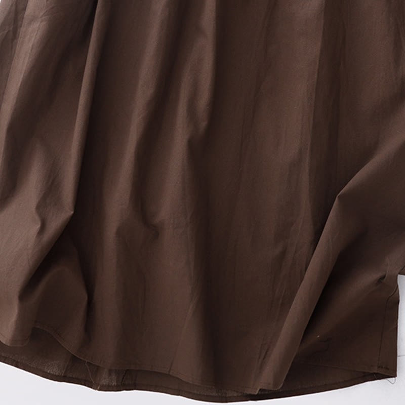 Buddha Stones Spring Plain Lapel Long Sleeve Cotton Linen Midi Dress With Pockets - image 7