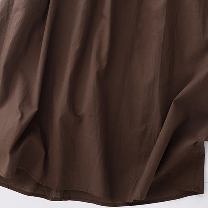 Buddha Stones Spring Plain Lapel Long Sleeve Cotton Linen Midi Dress With Pockets - image 7