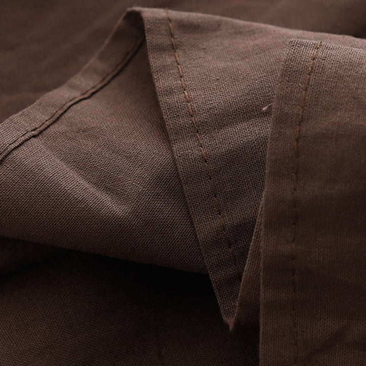 Buddha Stones Spring Plain Lapel Long Sleeve Cotton Linen Midi Dress With Pockets - image 6