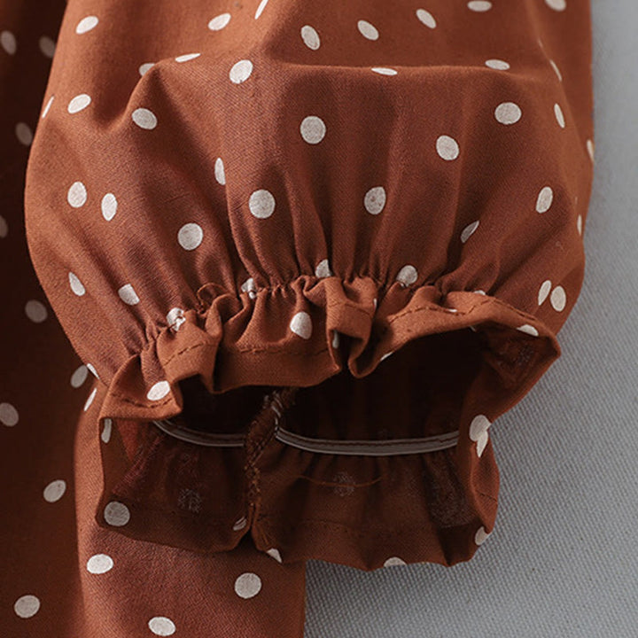 Buddha Stones Spring Dot Pattern Ruffle Crew Neck Long Sleeve Cotton Linen Midi Dress With Pockets - image 6