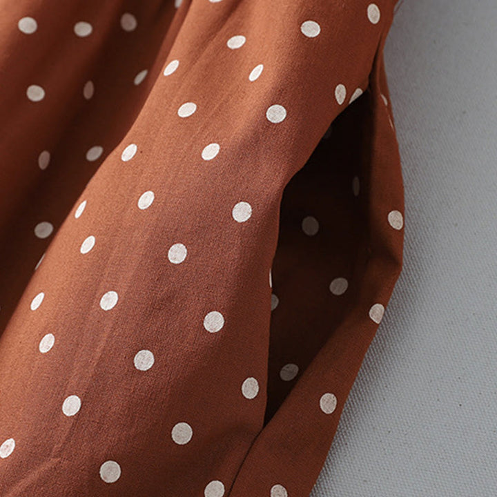 Buddha Stones Spring Dot Pattern Ruffle Crew Neck Long Sleeve Cotton Linen Midi Dress With Pockets - image 7