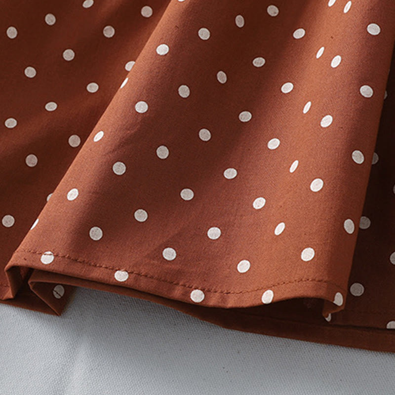 Buddha Stones Spring Dot Pattern Ruffle Crew Neck Long Sleeve Cotton Linen Midi Dress With Pockets - image 9