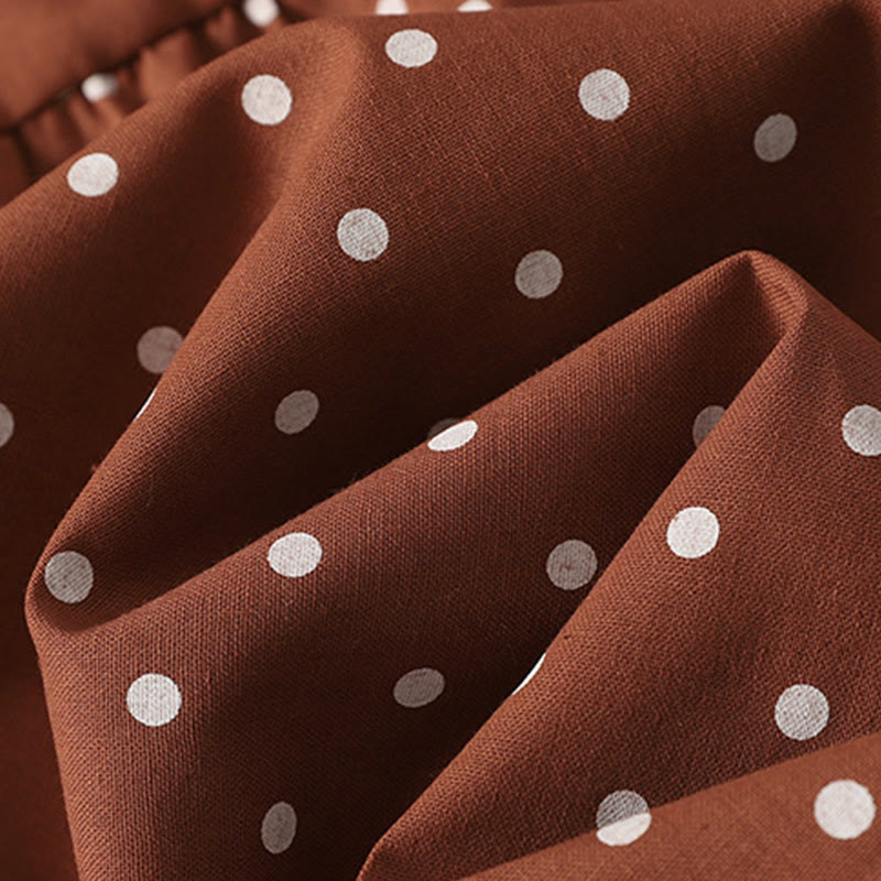 Buddha Stones Spring Dot Pattern Ruffle Crew Neck Long Sleeve Cotton Linen Midi Dress With Pockets - image 8