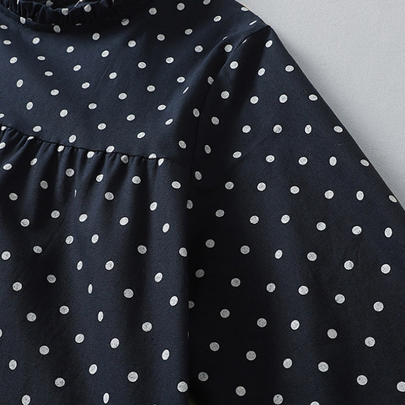 Buddha Stones Spring Dot Pattern Ruffle Crew Neck Long Sleeve Cotton Linen Midi Dress With Pockets - image 14