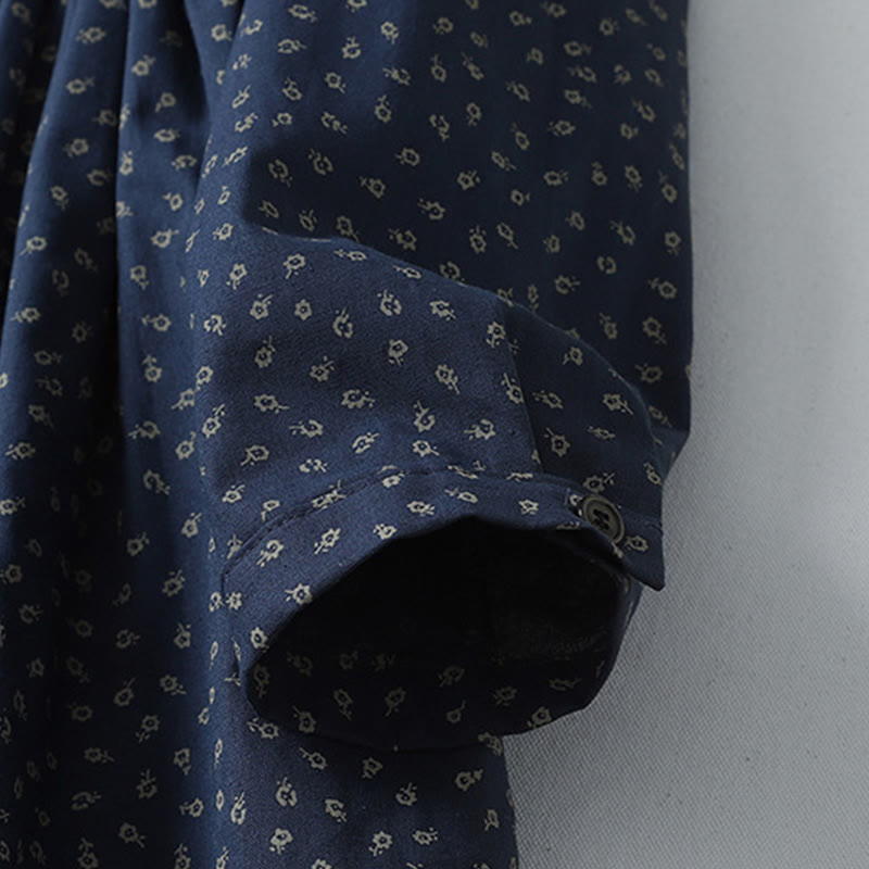 Buddha Stones Printing Floral Accordion Pleats Cotton Linen Long Sleeve Midi Dress With Pockets - image 5