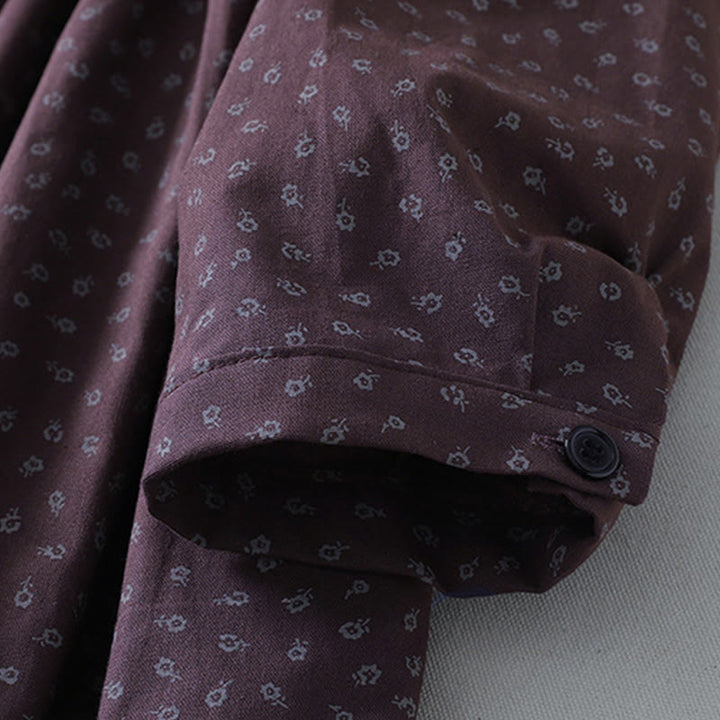 Buddha Stones Printing Floral Accordion Pleats Cotton Linen Long Sleeve Midi Dress With Pockets - image 13