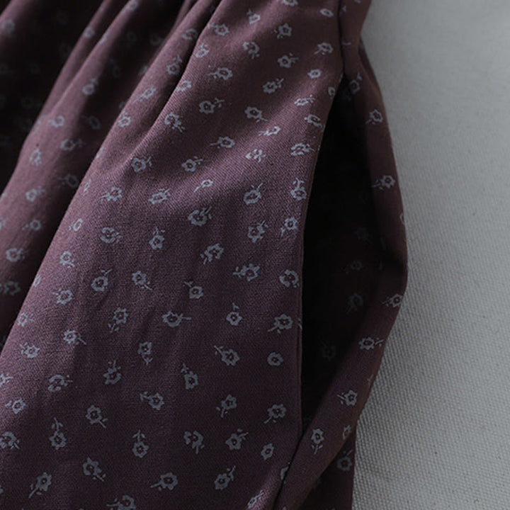 Buddha Stones Printing Floral Accordion Pleats Cotton Linen Long Sleeve Midi Dress With Pockets - image 14