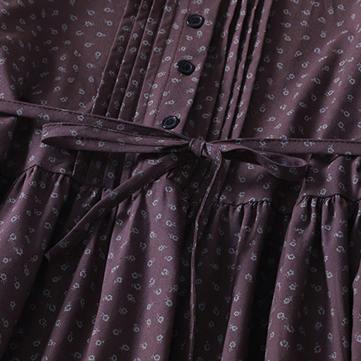 Buddha Stones Printing Floral Accordion Pleats Cotton Linen Long Sleeve Midi Dress With Pockets - image 11