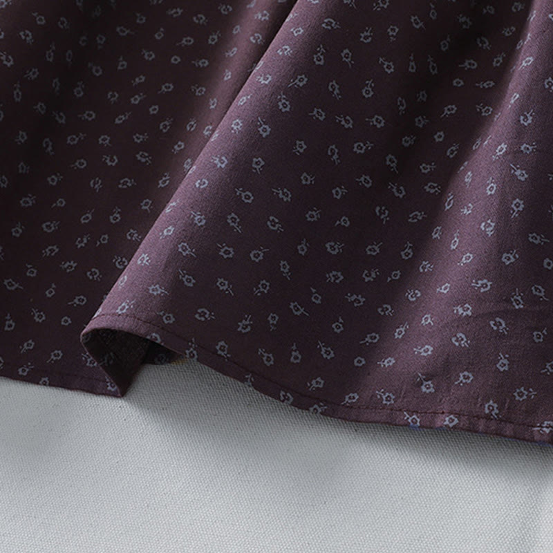 Buddha Stones Printing Floral Accordion Pleats Cotton Linen Long Sleeve Midi Dress With Pockets - image 16