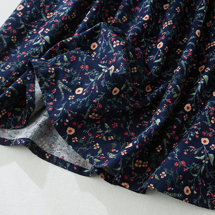 Buddha Stones Ethnic Printing Floral Lace-Up Design Long Sleeve Cotton Linen Midi Dress - image 8