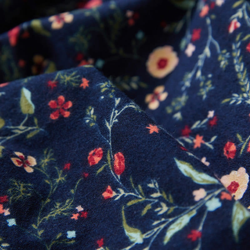 Buddha Stones Ethnic Printing Floral Lace-Up Design Long Sleeve Cotton Linen Midi Dress - image 7