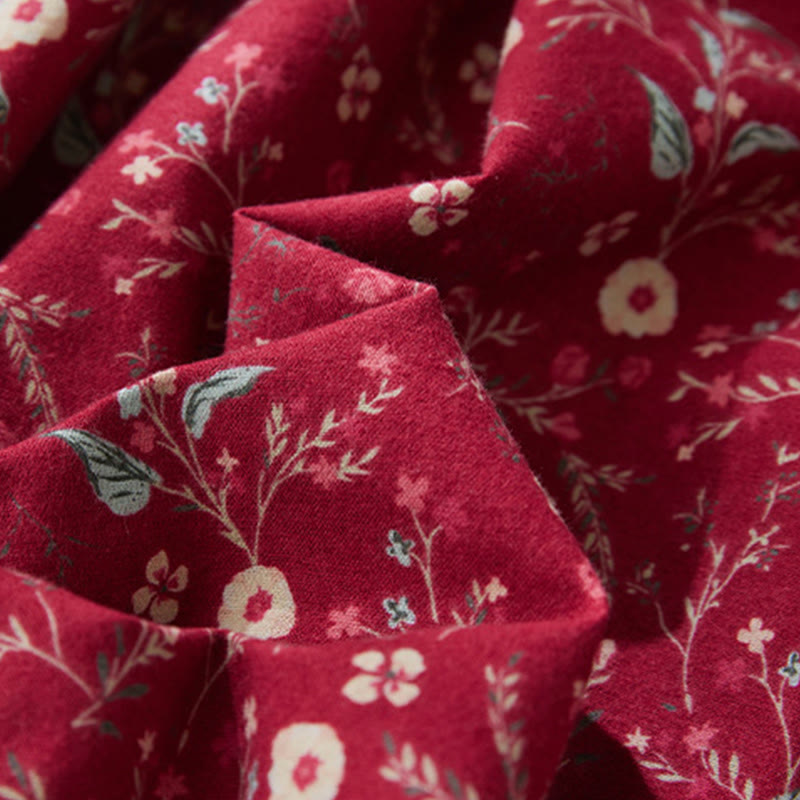 Buddha Stones Ethnic Printing Floral Lace-Up Design Long Sleeve Cotton Linen Midi Dress - image 13