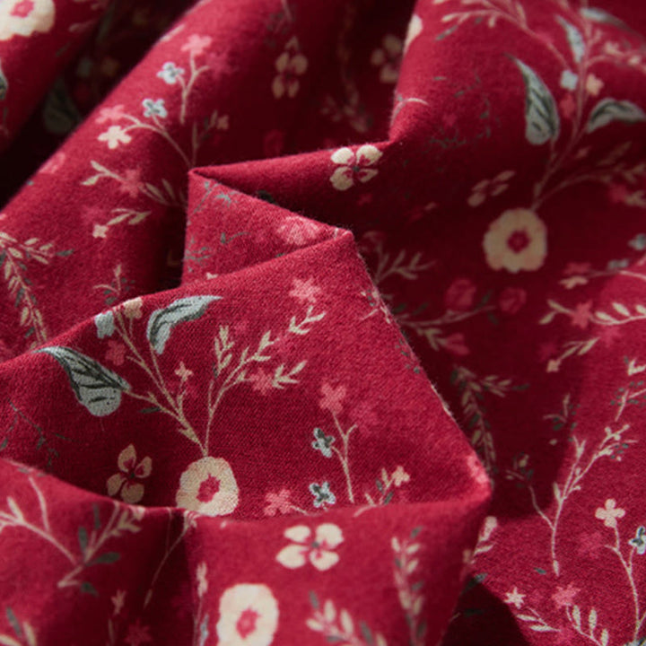 Buddha Stones Ethnic Printing Floral Lace-Up Design Long Sleeve Cotton Linen Midi Dress - image 13