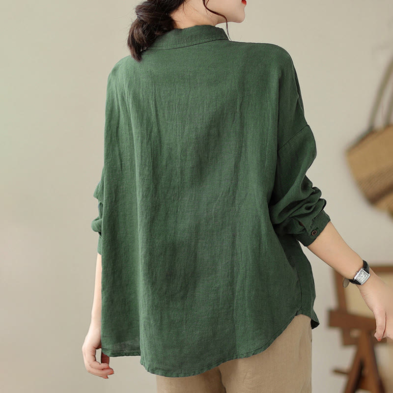 Buddha Stones Casual Plain Women's Cotton Linen Long Sleeve Shirt - image 4