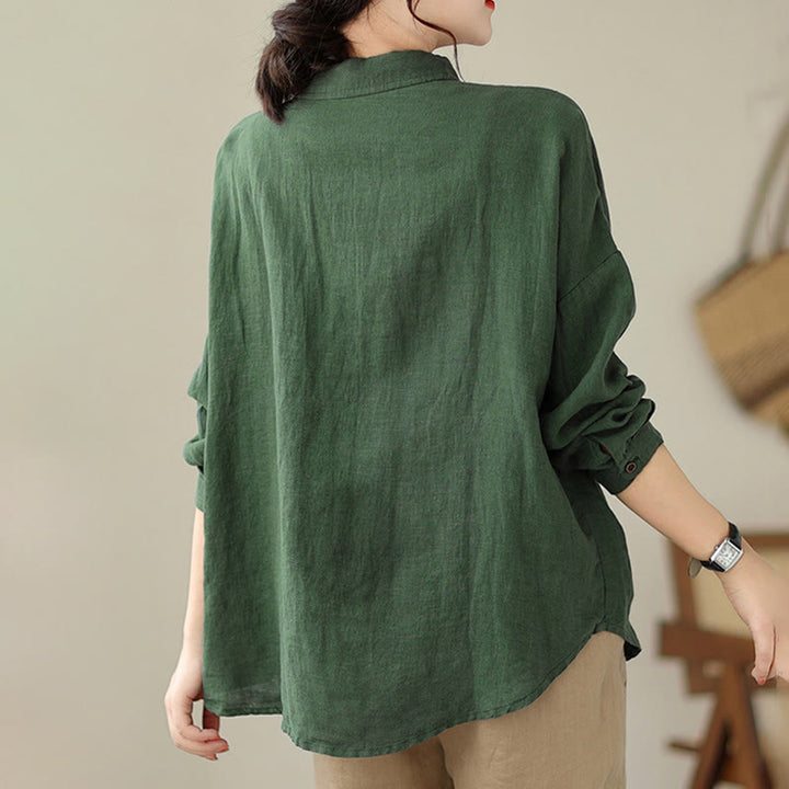 Buddha Stones Casual Plain Women's Cotton Linen Long Sleeve Shirt - image 4